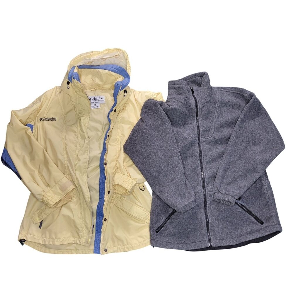 Vintage Columbia Jacket Windbreaker Women Sz S Yellow & Blue Removable Lining Gr